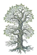 yggdrasil tree with intricate roots representing multiple walks of life coming together tattoo design idea