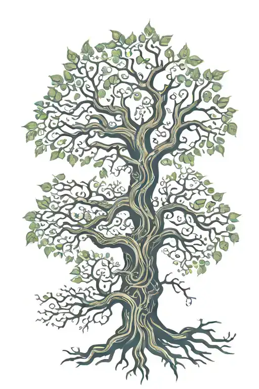 yggdrasil tree with intricate roots representing multiple walks of life coming together tattoo design idea