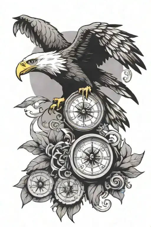 eagle and compass with clock tattoo design idea