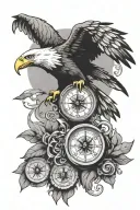 eagle and compass with clock tattoo design idea