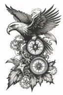 eagle and compass with clock tattoo design idea