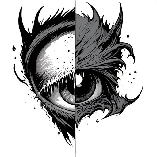Half Good Half Evil Eye being attacket tattoo design idea