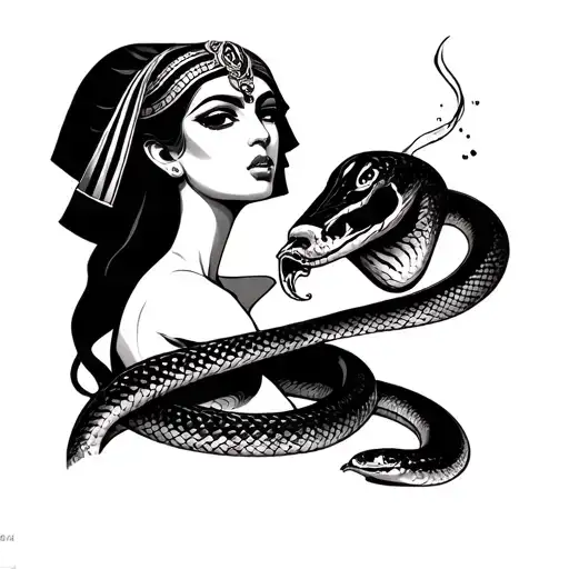 cleopatra drinking snake venom tattoo design idea
