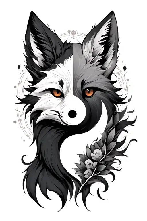kitsune fox with yin-yang  tattoo design idea