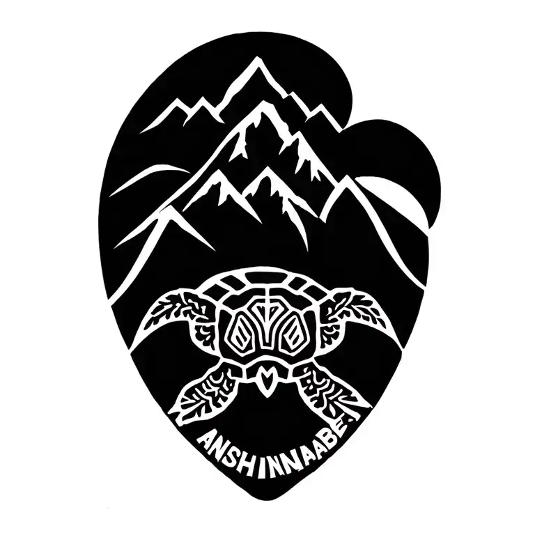  Ojibwe turtle with a mountain in the shell with the word Anishinaabe on the bottom make it a tribal tattoo tattoo design idea