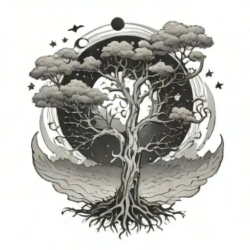 peace tree break up in love you to the moon tattoo design idea