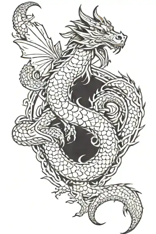 Sleeve Dragon Norse Wrap around black   tattoo design idea