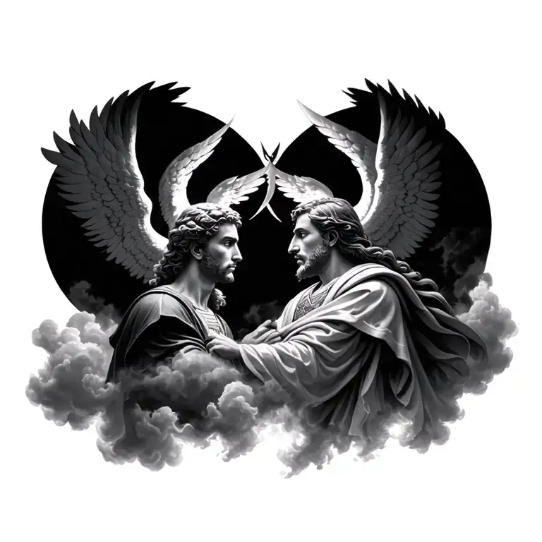 archangel Michael and Gabriel in the clouds  tattoo design idea