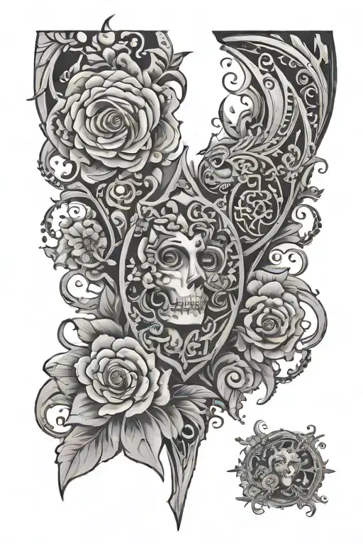 patch work leg sleeve tattoo design idea