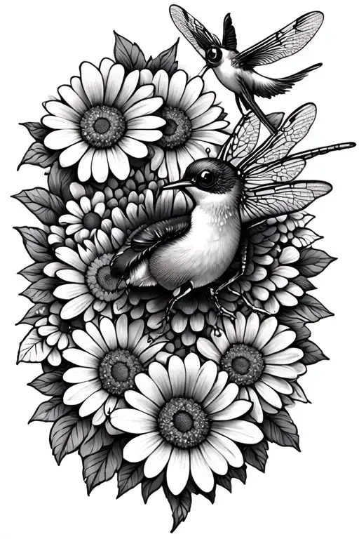 mandala daisies bee hummingbird dragonfly tattoo design idea
