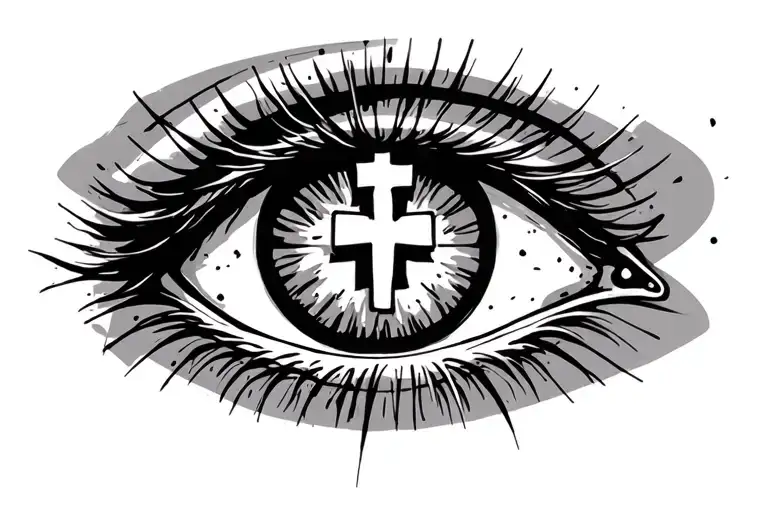 pyramid surrounding eye with cross in it tattoo design idea