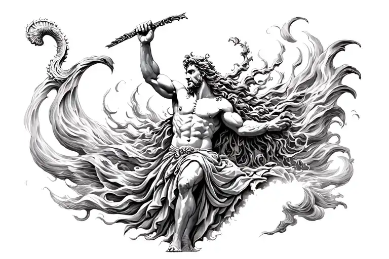 poseidon god surrounded tattoo design idea