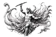 poseidon god surrounded tattoo design idea