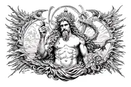 poseidon god surrounded tattoo design idea