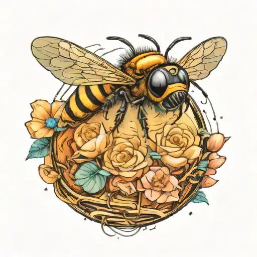 Jupiter planet and a bee on top of it  tattoo design idea