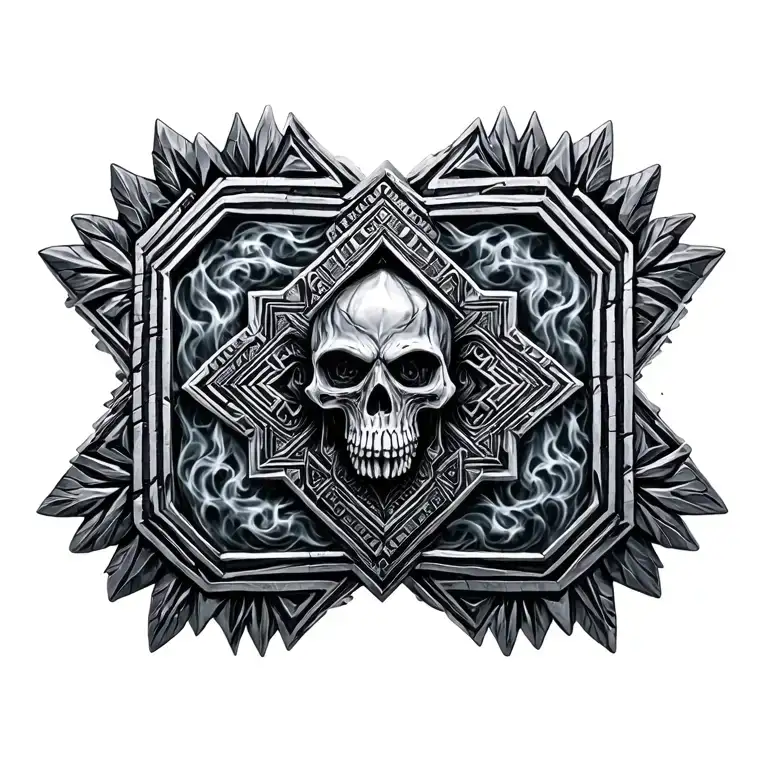 aztec necklace, smoke, death, strength tattoo design idea