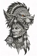 native indian with demon wolf tattoo design idea