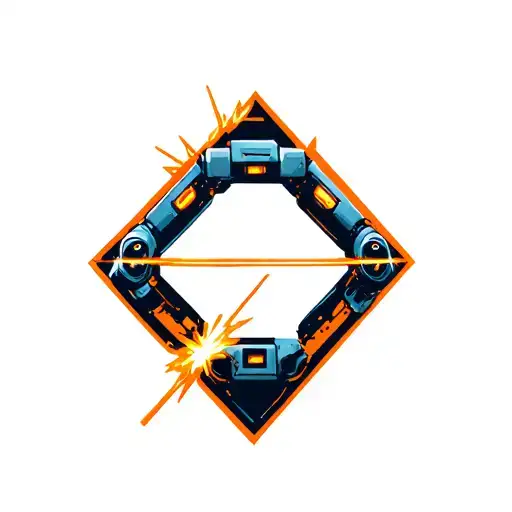 box shaped vintage robot shooting lasers out of eyes. background is a diamond with orange shading. the robot is within tattoo design idea