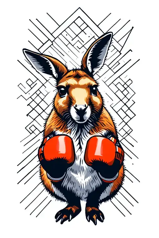  kangaroo with boxing gloves in a geometric background  tattoo design idea