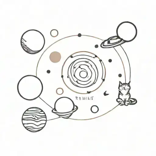 solar system with cats tattoo design idea