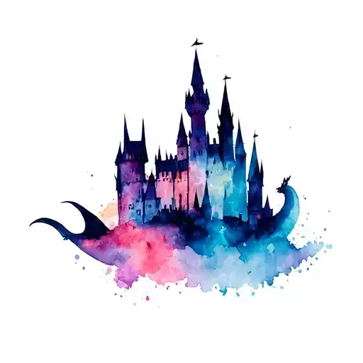How to train your dragon and harry potter castle tattoo design idea