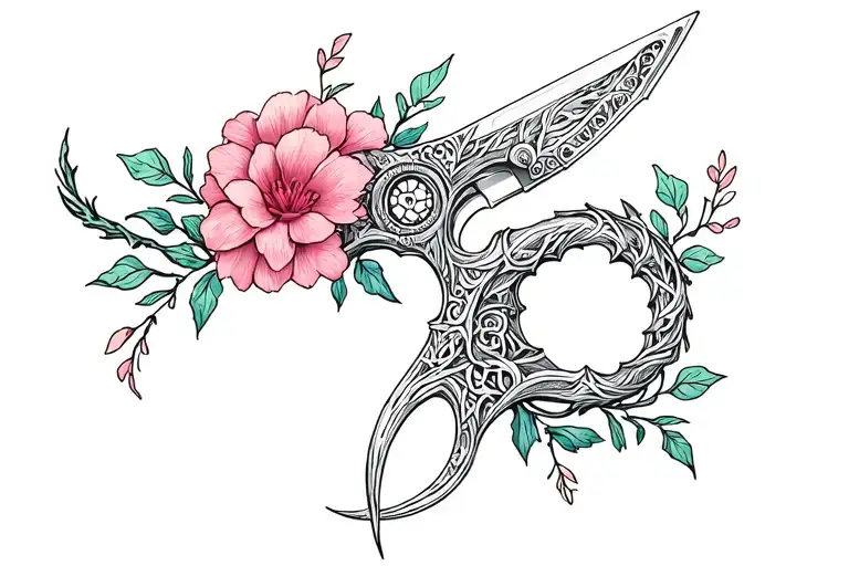 karambit knife with flowers intertwined tattoo design idea