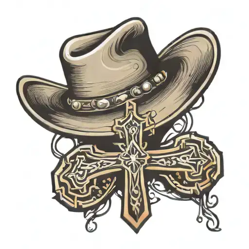 cowboy hat hanging of a cross  tattoo design idea