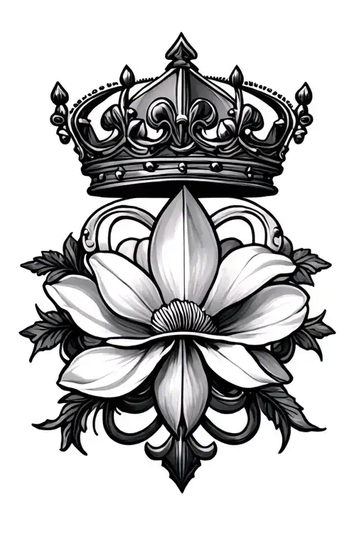 fluer de lis design incorporating elements of white magnolia, Pisces, and crown  tattoo design idea