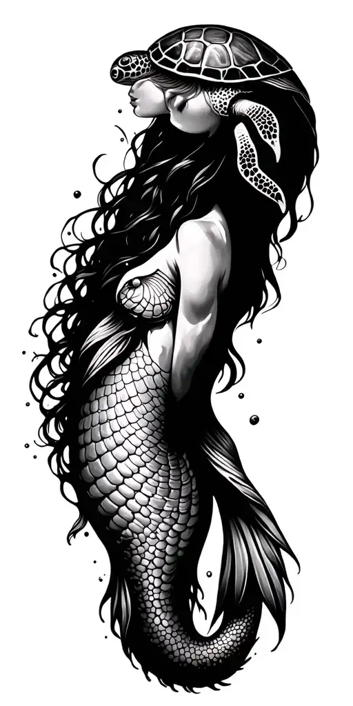 ocea, shells, under water, mermaid, turtle, jelly fish tattoo design idea