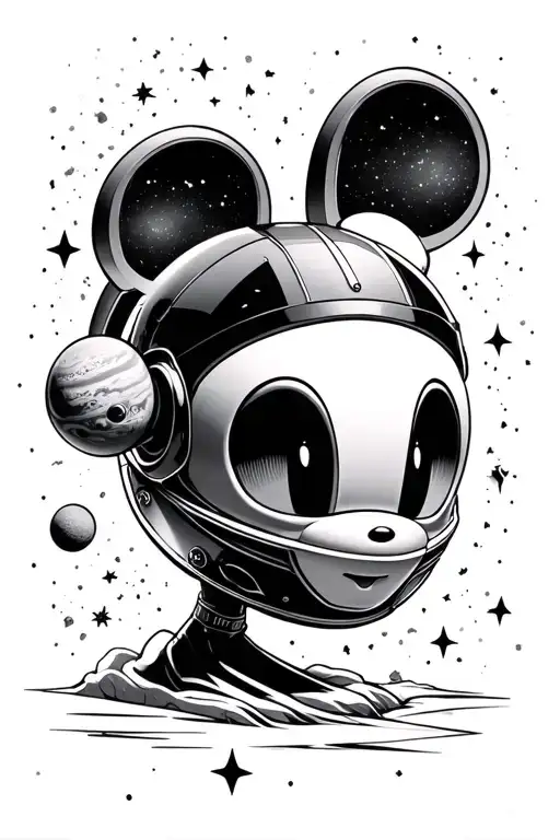 deadmau5 helmet surrounded by space/stars/planets tattoo design idea