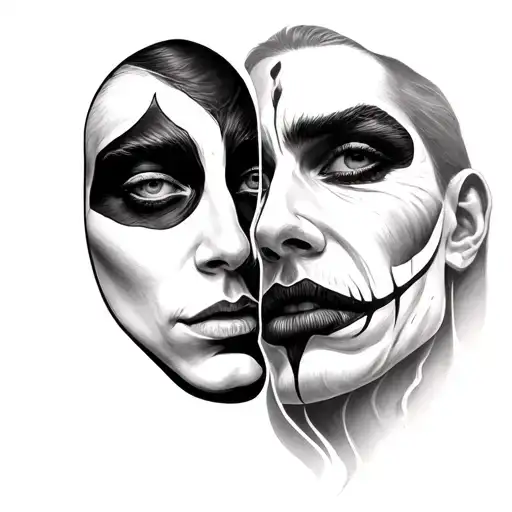 two face made tattoo design idea