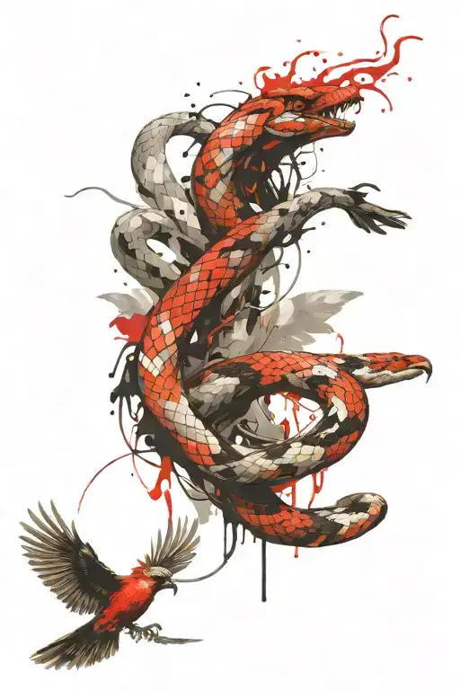 snake fighting a bird tattoo design idea