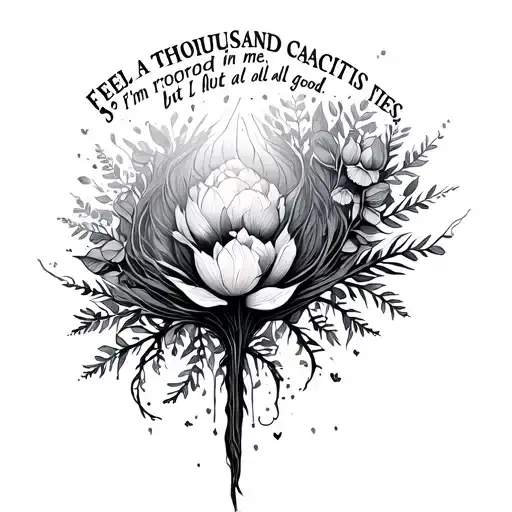 Conceptual non anthropomorphic Tattoo : "I feel a thousand capacities spring up in me. I'm rooted but I flow, all good" tattoo design idea
