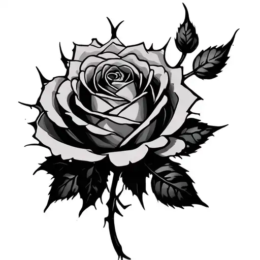 Minimalist black ink tattoo sketch of a delicate but sharp object — like a thorned rose, a broken halo, or a hand with t tattoo design idea