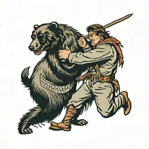 davy crockett fighting a bear tattoo design idea