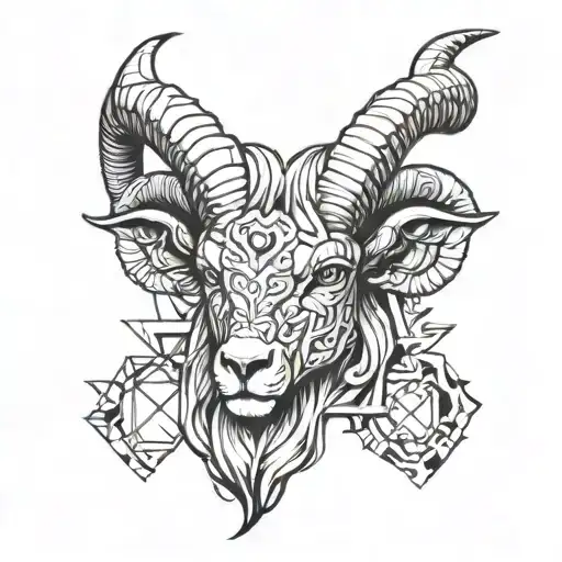 Aries in half realistic and half geometric style tattoo design idea