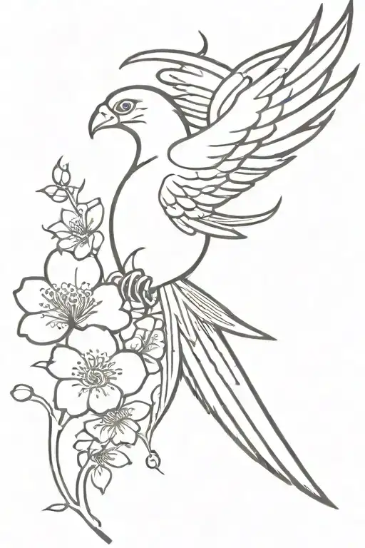 phoenix with cherry blossom coming out of an omamori tattoo design idea