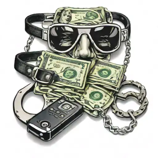ski mask money handcuffs weed tattoo design idea