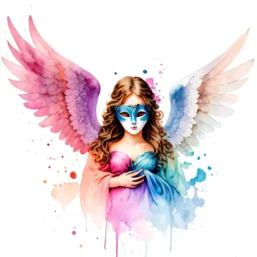 angel and mask tattoo design idea