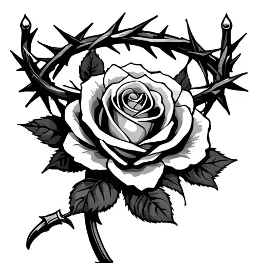 crown of thorns with nail as a cross and a rose tattoo design idea