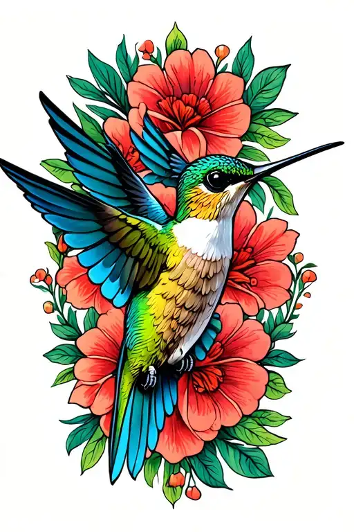 hummingbird hovering tattoo design idea