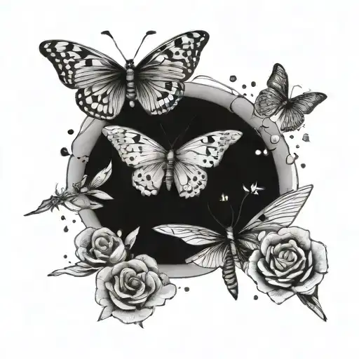 butterfly and dragonfly with stardust trailing tattoo design idea