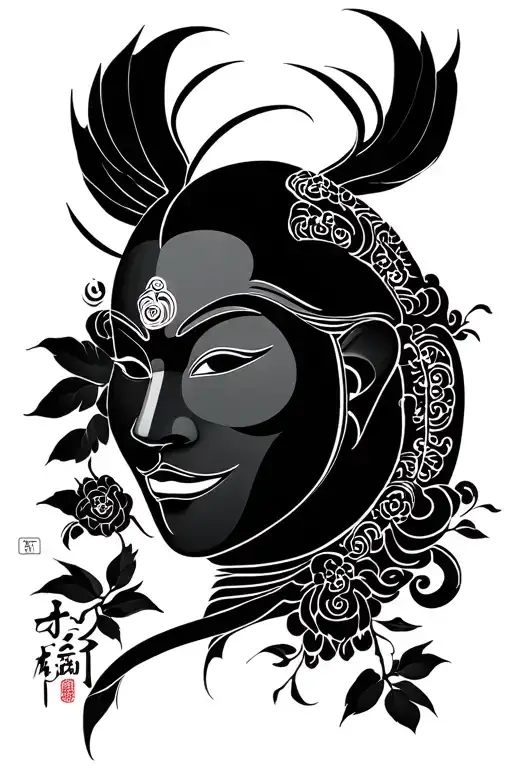 chinese indonesian no face tattoo design idea
