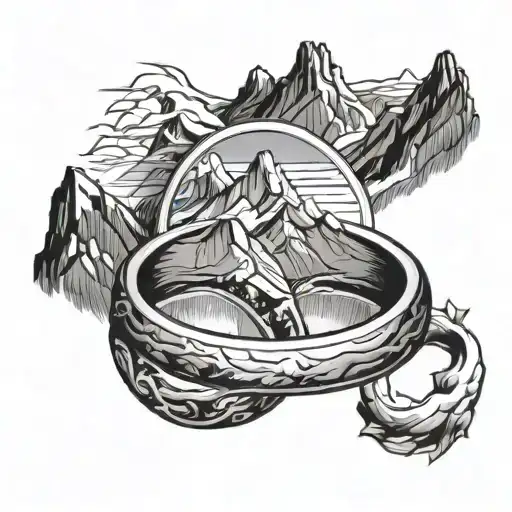 wedding ring around rocky mountains tattoo design idea