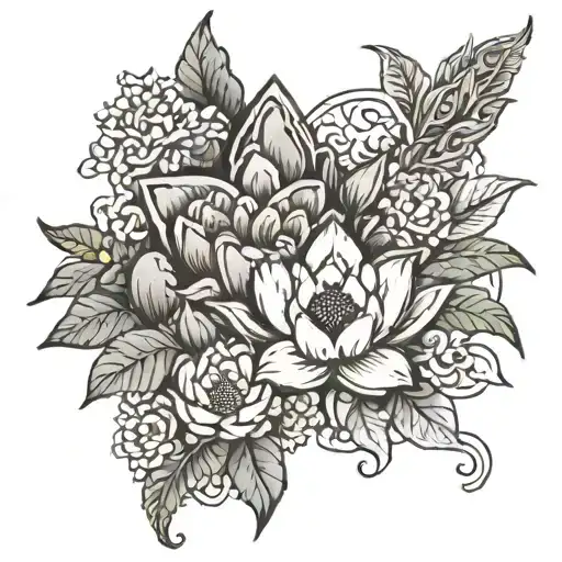 Mountain Floral nepal realistic with buddist tattoo design idea