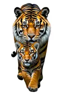 jungle scene featuring tiger and cub walking in sunset tattoo design idea