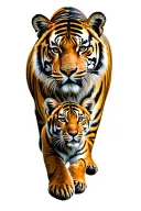 jungle scene featuring tiger and cub walking in sunset tattoo design idea