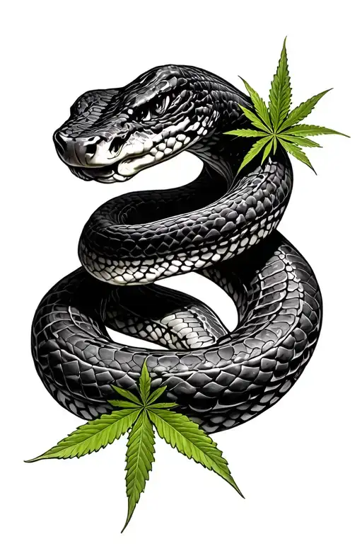 weed and snake wrapped weed leaf bigger then snake tattoo design idea