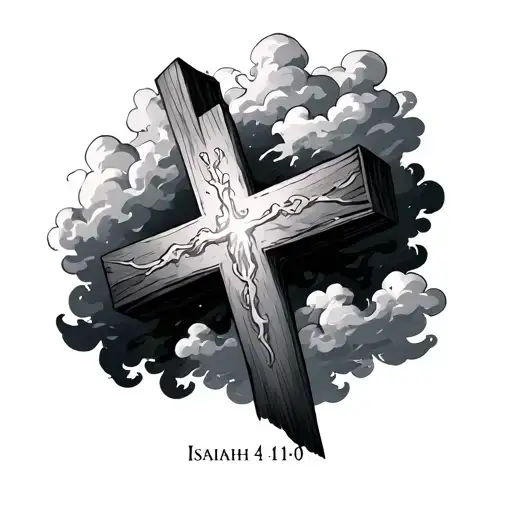 Cross Isaiah 41:10 clouds around tattoo design idea