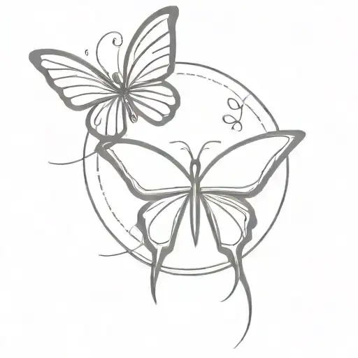 thin line tattoo of butterfly with Christian cross in its centre and breast cancer ribbon within its wings tattoo design idea